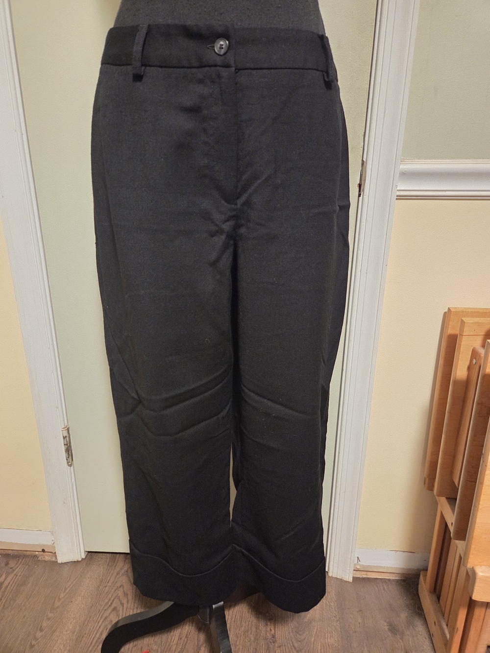 Harve Benard Black Cuff Leg Trousers. 100% Wool